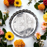 Sigaram 9 Inch German Silver Floral Designed Plate with Lay For Home Pooja Decor K4405
