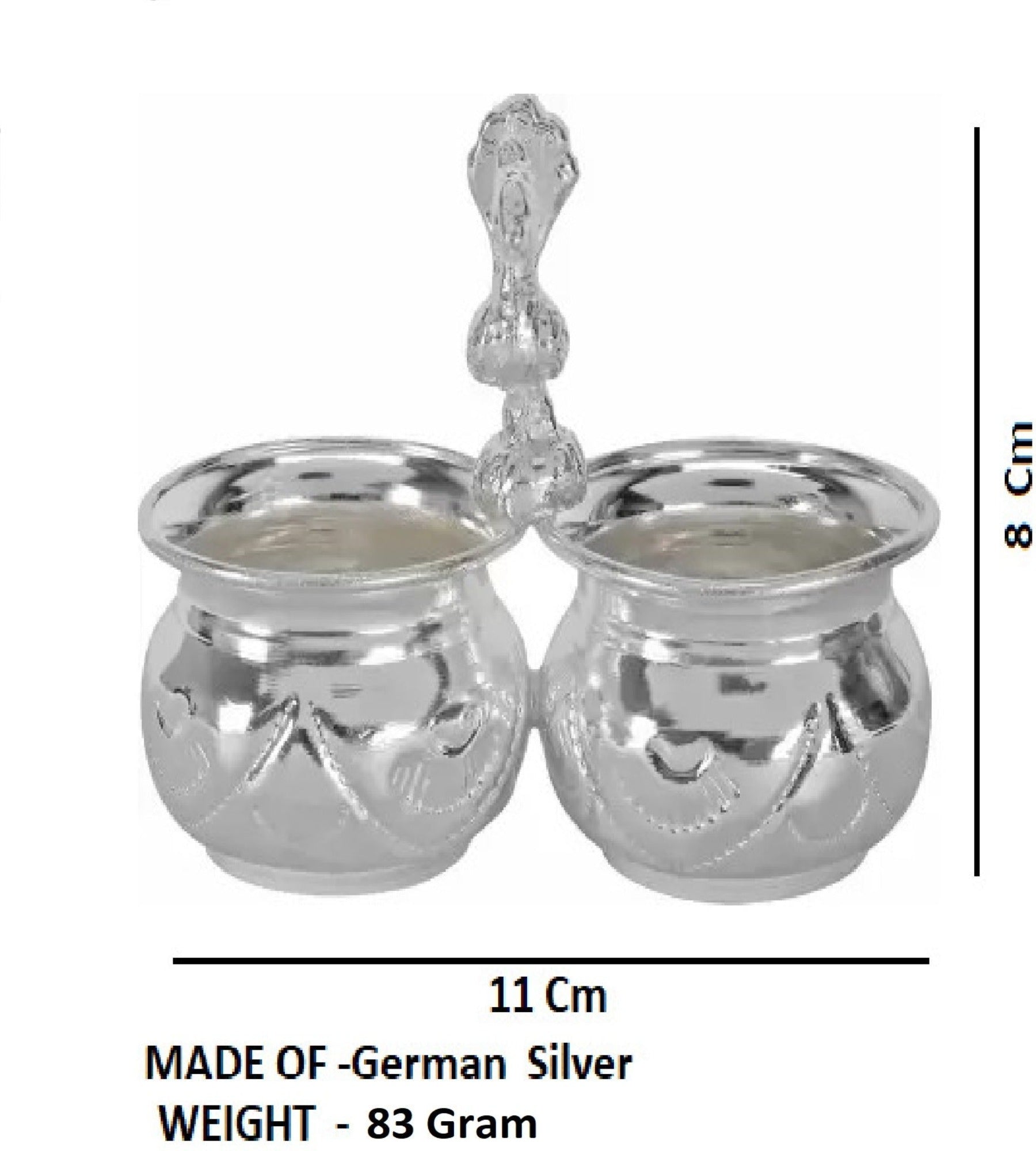 Sigaram German Silver 4X3 Inch 2Cup Panchwala Kum Kum Bharani For Home Pooja Decor K3114