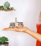 Sigaram German Silver 4X3 Inch 2Cup Panchwala Kum Kum Bharani For Home Pooja Decor K3114