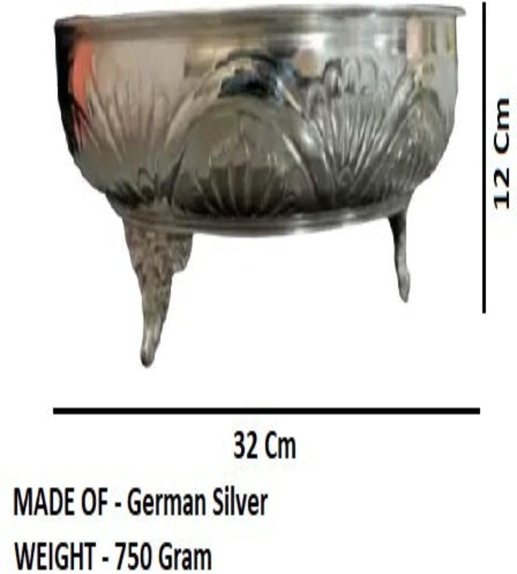 Sigaram German Silver 12 Inch Floral Design Plate With Stand for Home Pooja Decor K3129
