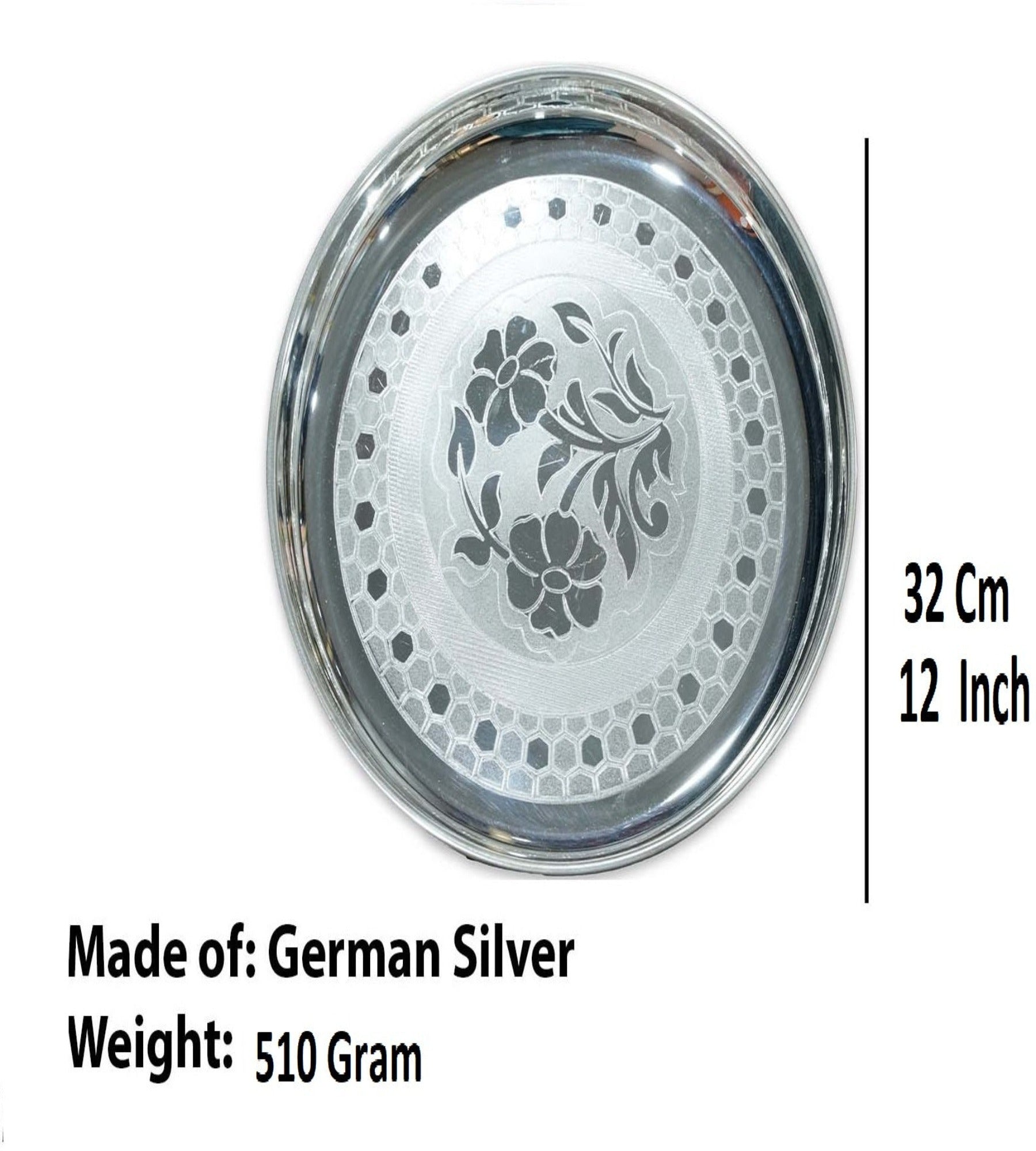 Sigaram German Silver 12 Inch Floral Designed Plate For Home Pooja Decor K3130