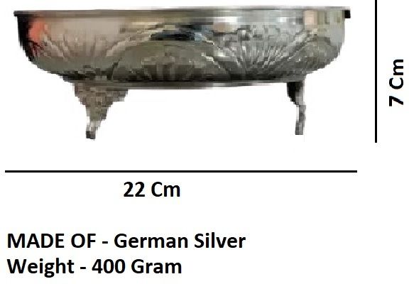 Sigaram German Silver 9 Inch Floral Designed Plate With Stand for Home Pooja Decor K3808