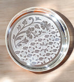 Sigaram Brass 10 Inch Floral Designed Plate For Home Pooja Decor K4647