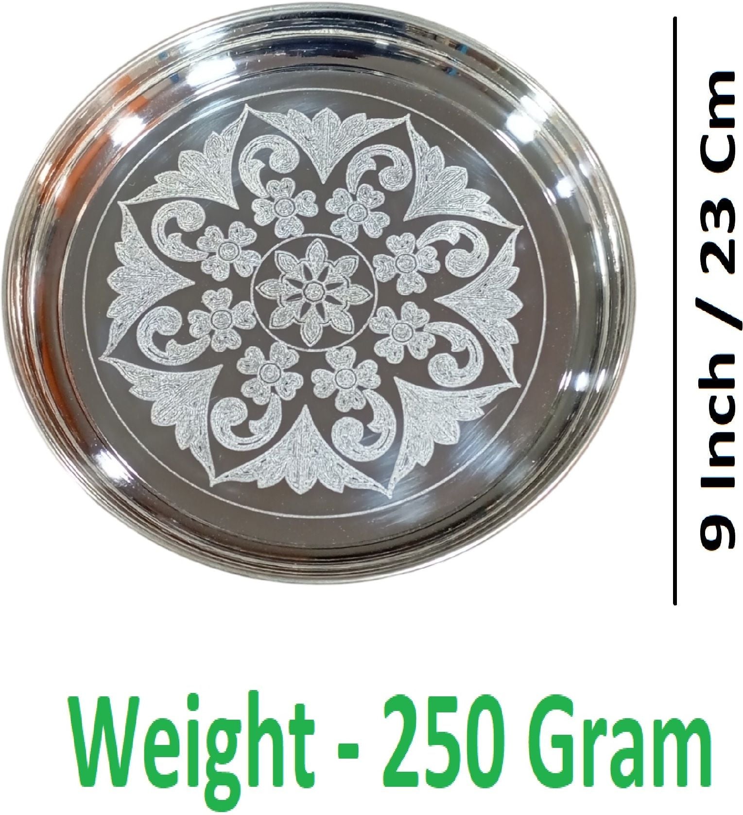 Sigaram Brass 9 Inch Floral Designed Plate For Home Pooja Decore K4646
