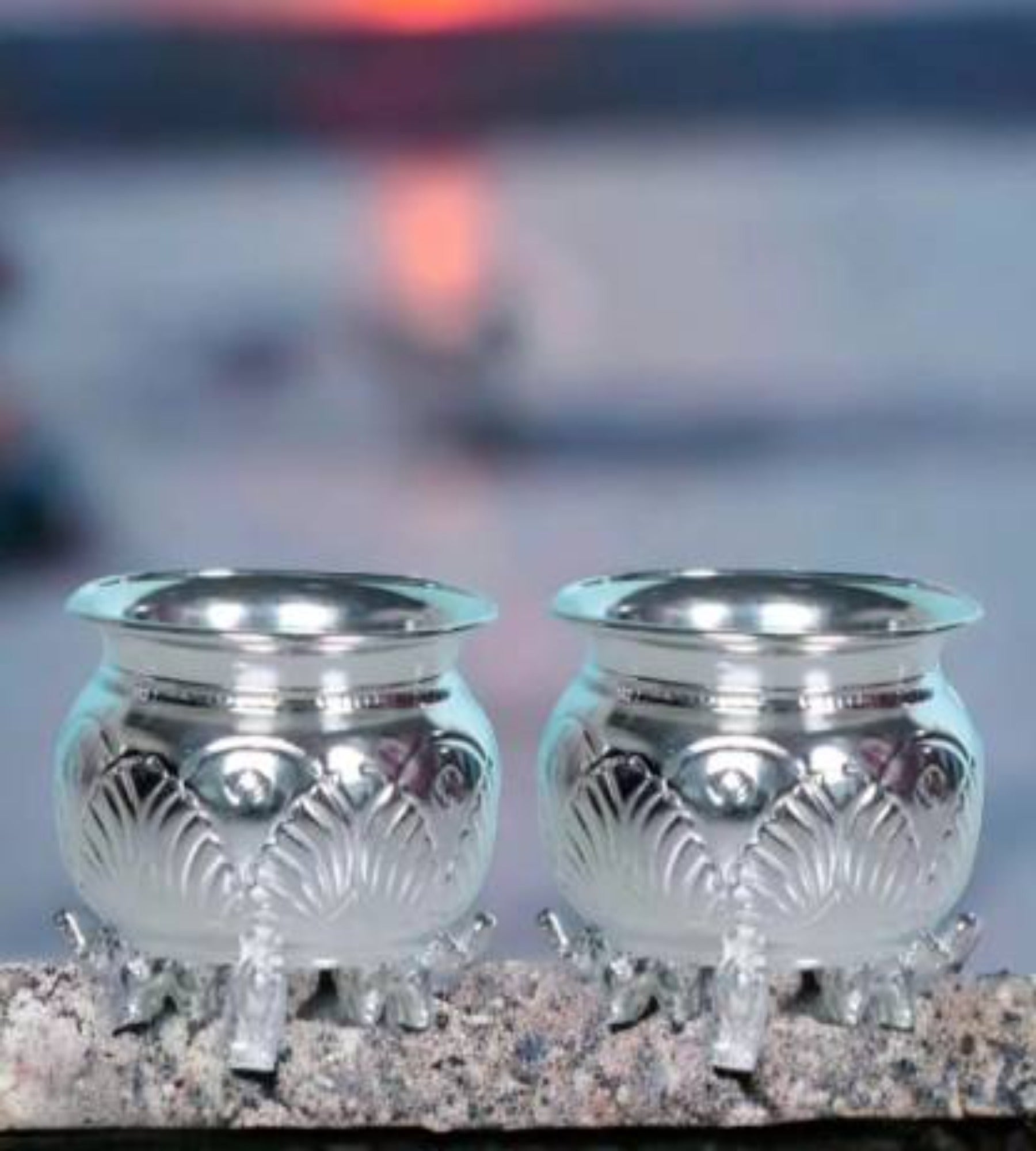 Sigaram 2 German Silver KumKum Barani is best for Home, Office and Temple Poojas K3134