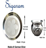 Sigaram German Silver 7 Inch Pooja Thali Set - Plate and Kum Kum Cup for Home Pooja Decor K2426