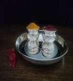 Sigaram German Silver 7 Inch Pooja Thali Set - Plate and Kum Kum Cup for Home Pooja Decor K2426