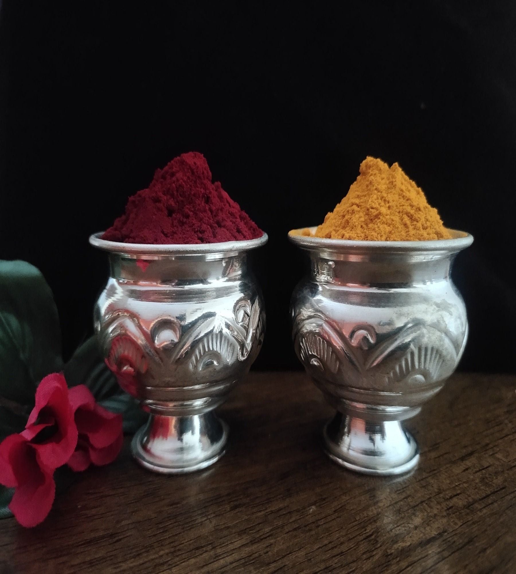 Sigaram German Silver 8 Inch Pooja Thali Set - Plate and Kum Kum Cup for Home Pooja Decor K2433