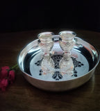 Sigaram German Silver 9 Inch Pooja Thali Set - Plate and Kum Kum Cup for Home Pooja Decor K2442