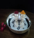 Sigaram German Silver 9 Inch Pooja Thali Set - Plate and Kum Kum Cup for Home Pooja Decor K2442