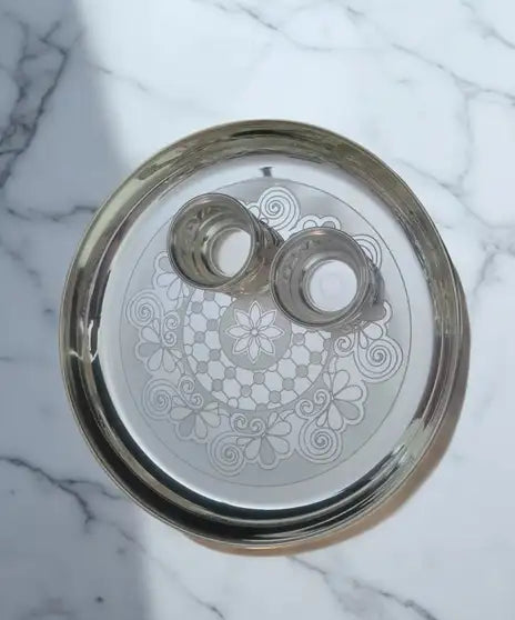 Sigaram German Silver 10 Inch Plate and Kum Kum Cup For Home Pooja Decore K2449