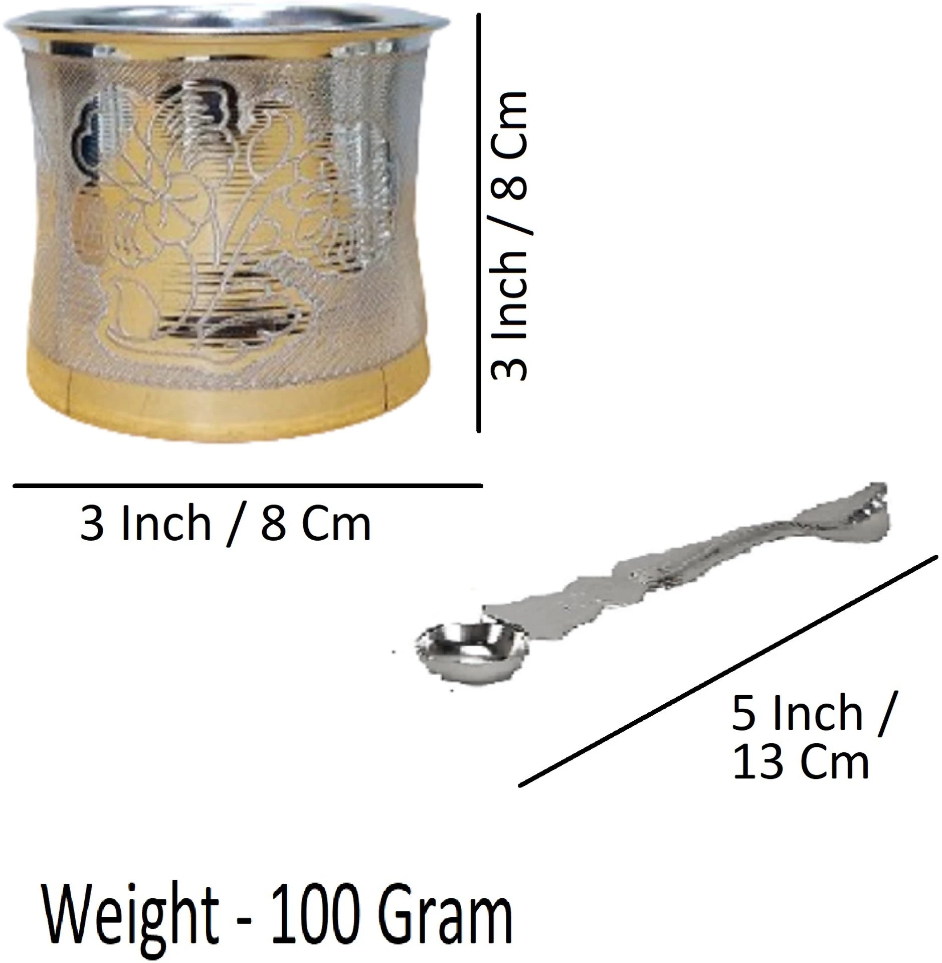 Sigaram German Silver 3 Inch Design Panch Pathre With Pooja Hand For Home Pooja Decore K4481