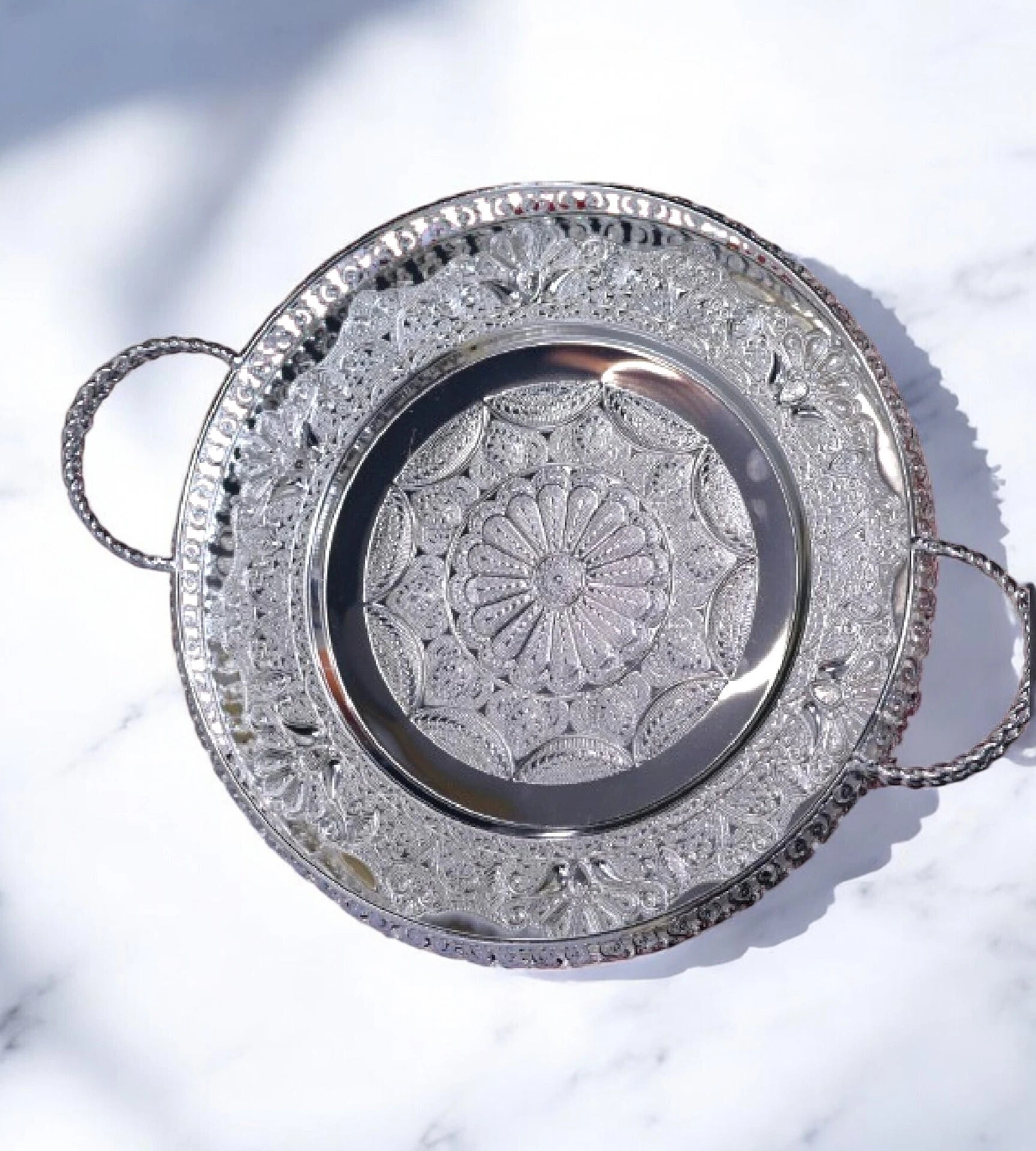 Sigaram 12 Inch Metal Wedding Tray with Hand For Pooja Festival & Wedding Ceremany K4687