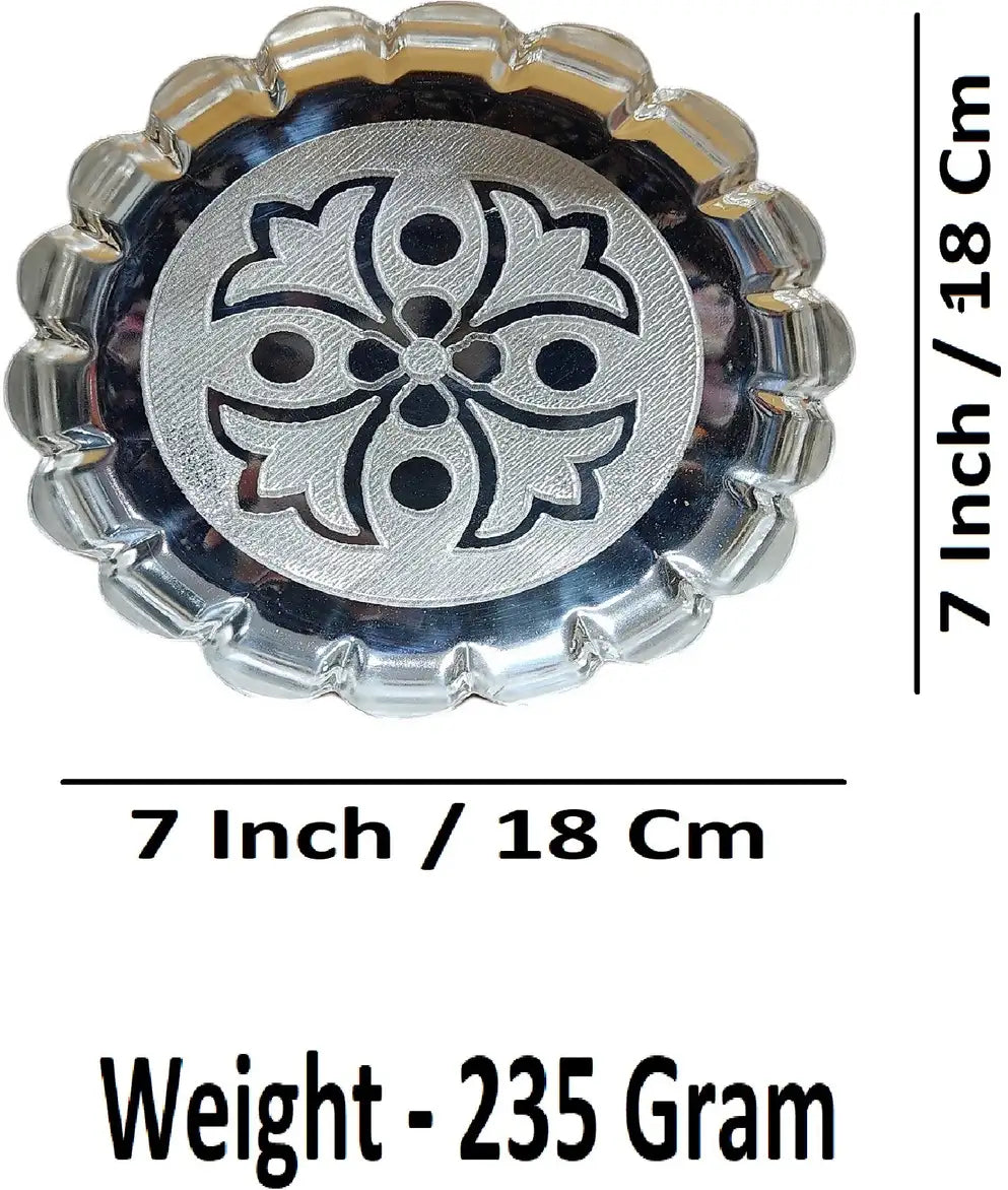 Sigaram 7 Inch German Silver Floral Designed Plate with Leg For Home Pooja Decor K4594