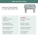 Care instructions for Sigaram silver plated wooden chowki