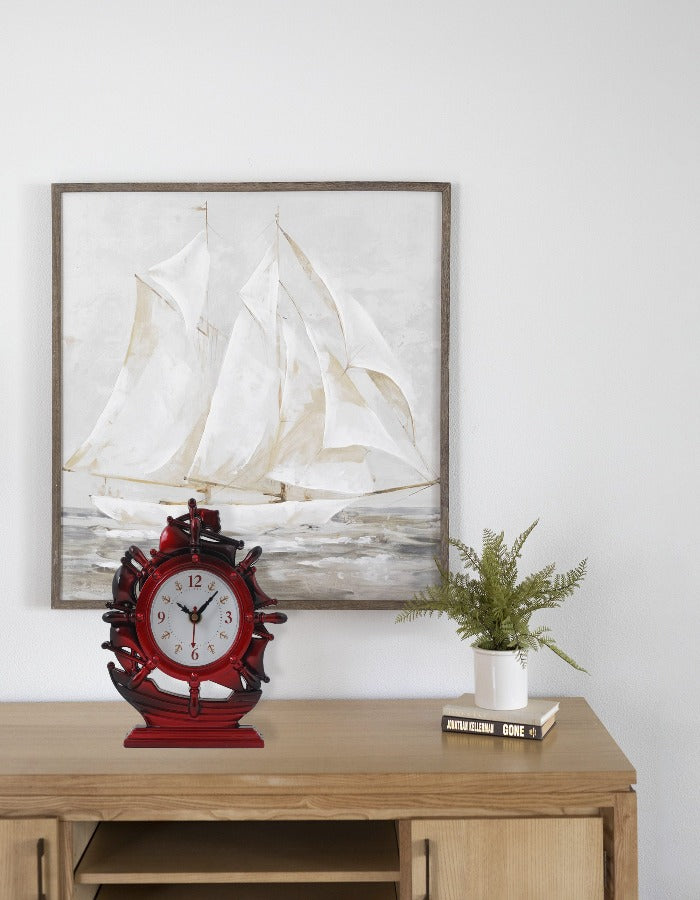 Sailing Ship Redish Rose Wood Finish Table Clock