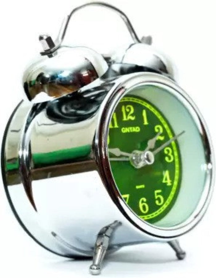 Silver Green Big Metal Analog Table Clock K1722