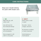 Care instructions for Sigaram silver plated wooden chowki