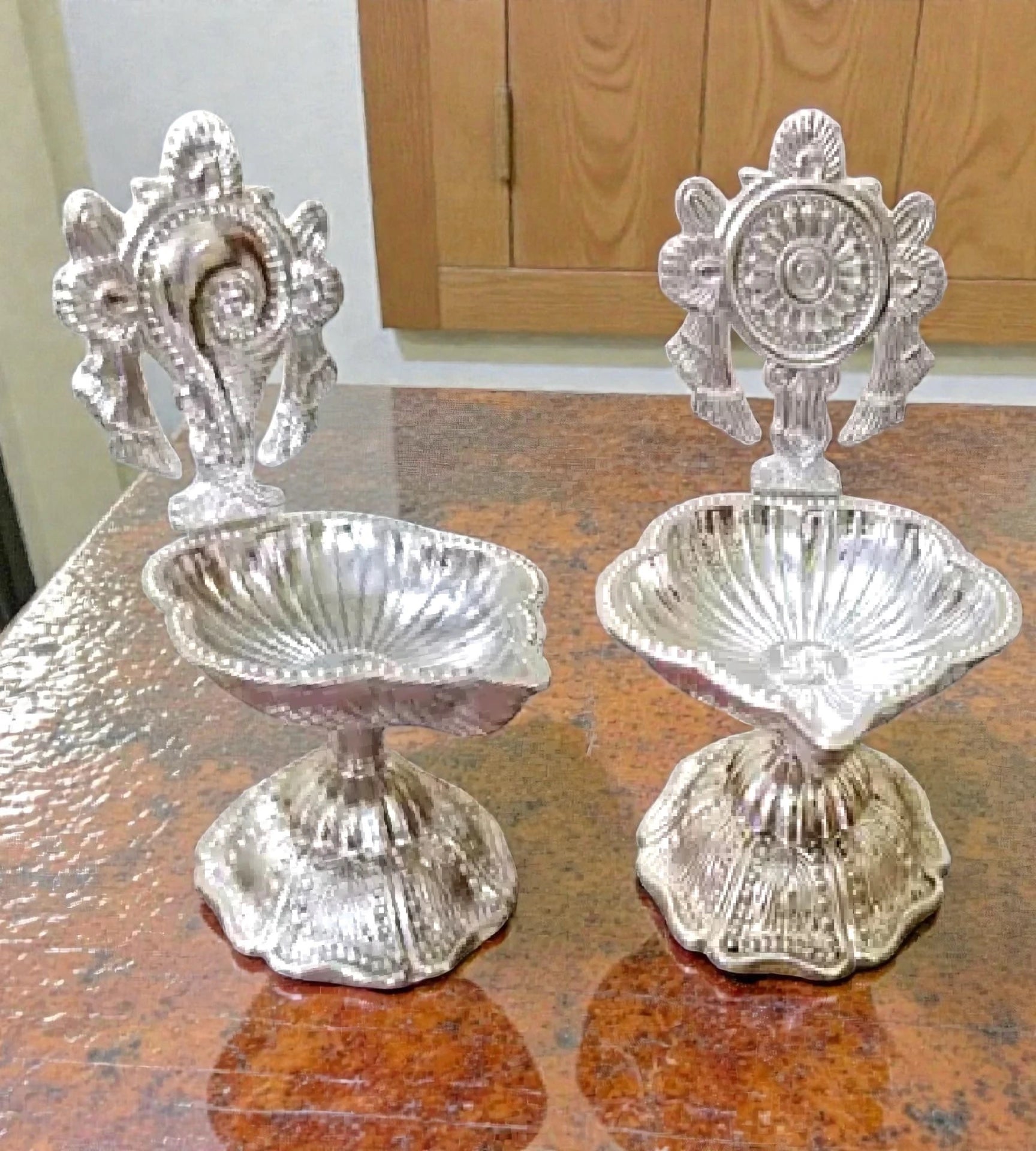 Sigaram 4.3 Inch Silver Plated Tirumala Shank Chakra Diya for Home & Temple Pooja Decor K4950