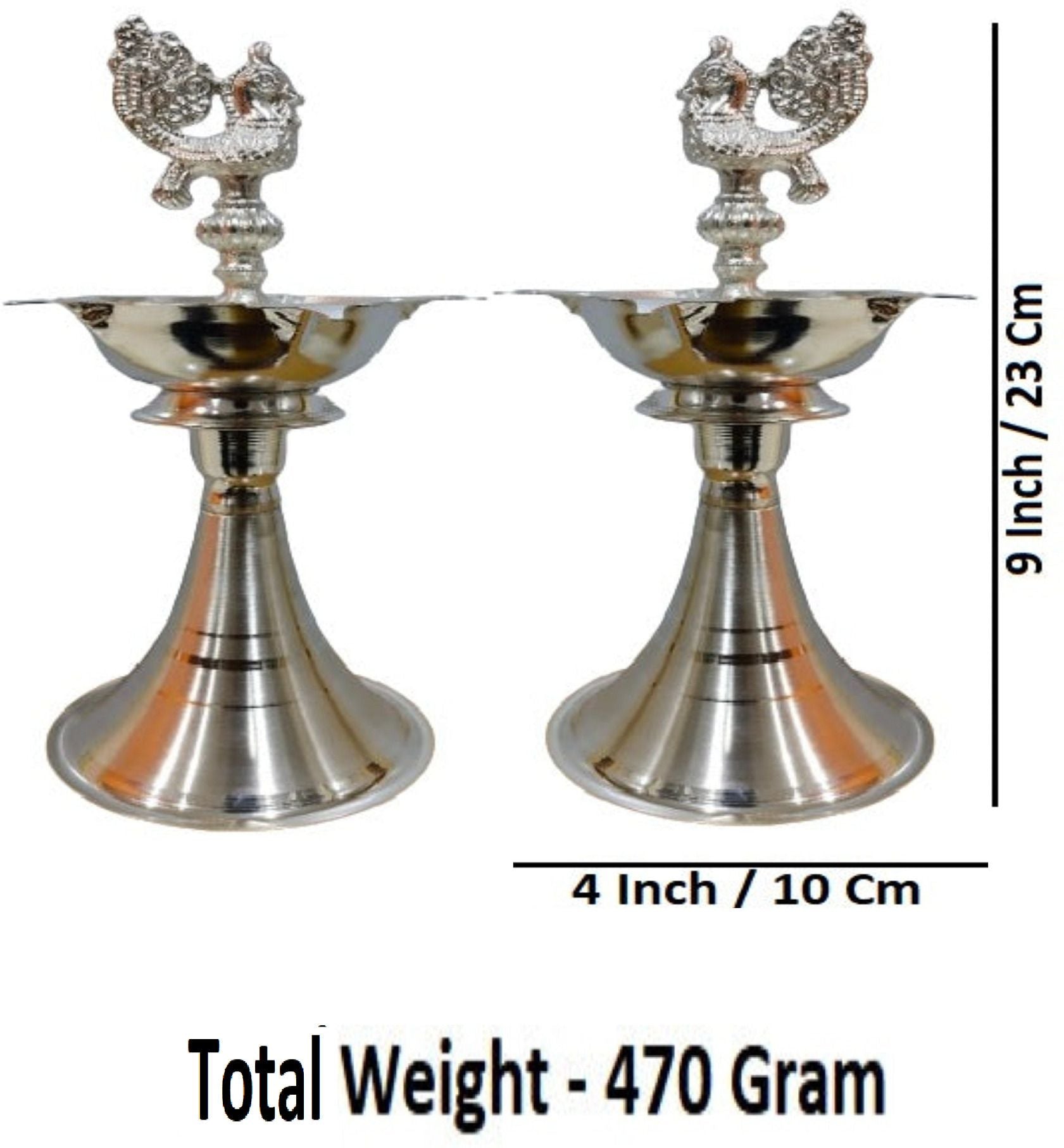Sigaram 9 Inch Pecock Diya Made By Pure German Silver For Home Pooja Decor K4425