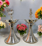 Sigaram 9 Inch Pecock Diya Made By Pure German Silver For Home Pooja Decor K4425