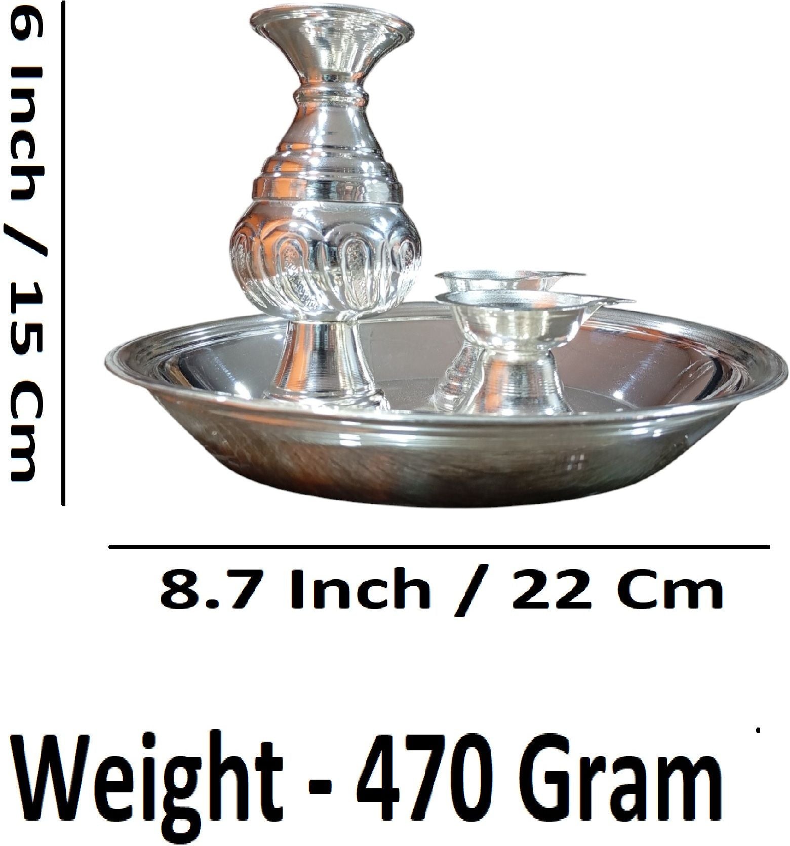 Sigaram German Silver 8.7 Inch Plain Kalash Set for Home & Temple Pooja Decor K4722