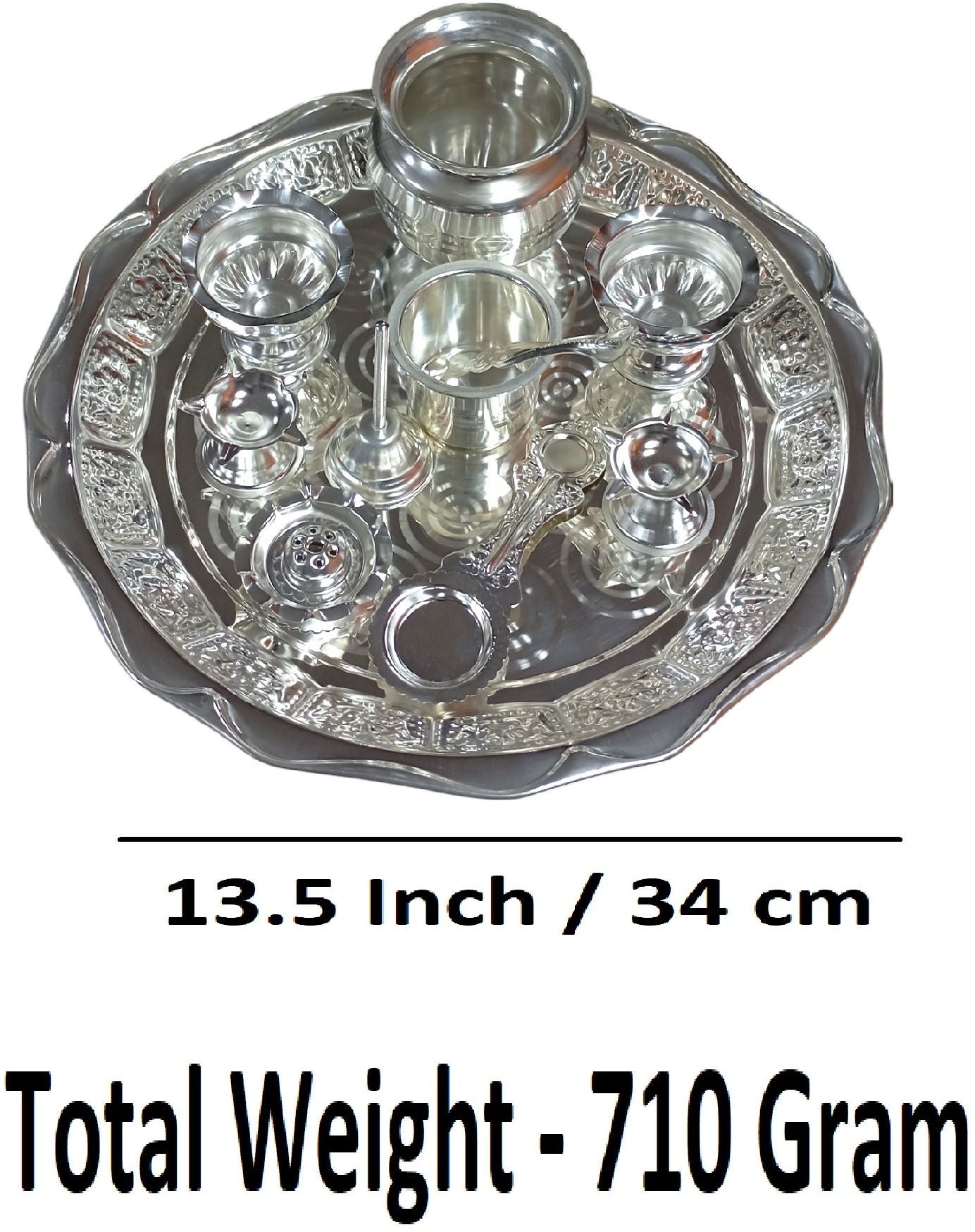 Sigaram Silver Plated 13.5 Inch Pooja Thali Arathi Set for Home Temple Pooja Festival K4709