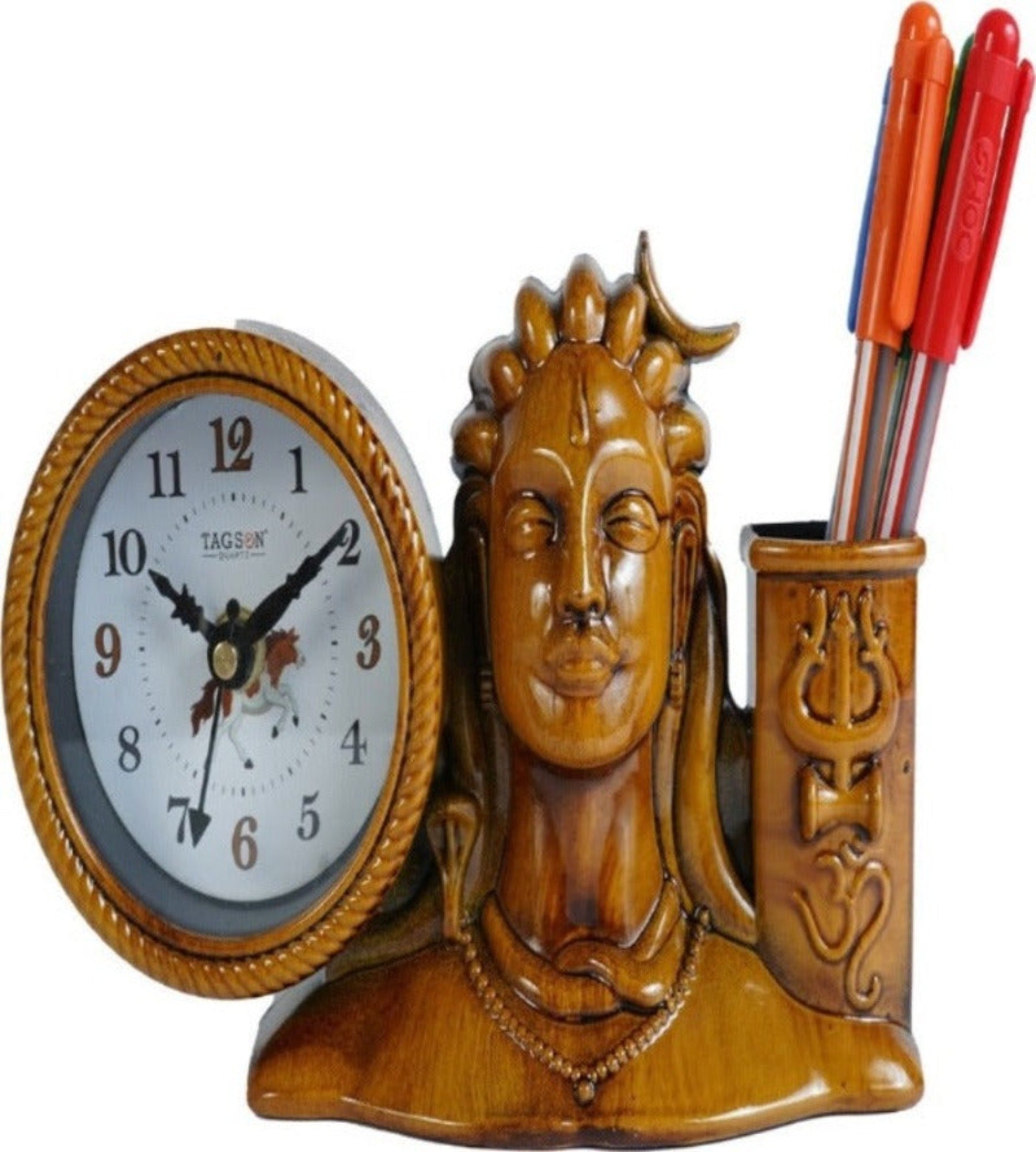18x11 Cm Adiyogi Table Clock With Penstand For Home Office College K4187