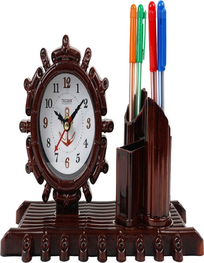 25x16 Cm Charkha Table Clock With Penstand For Home Office College K4182