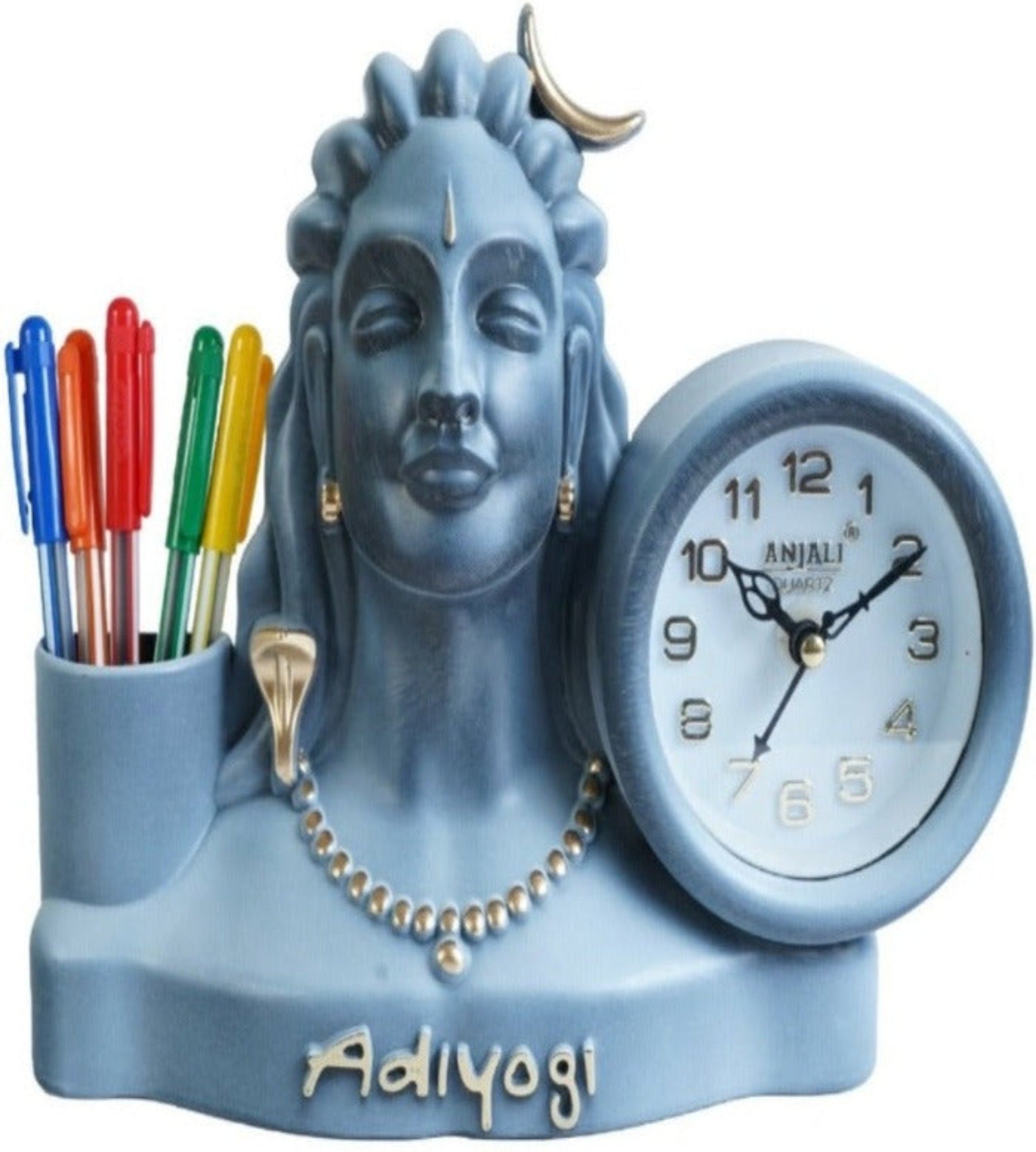 25x20 Cm Adiyogi Table Clock With Penstand For Home Office College K4193