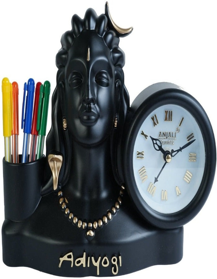 25x20 Cm Adiyogi Table Clock With Penstand For Home Office College K4192