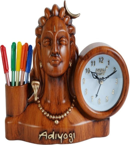 25x20 Cm Adiyogi Table Clock With Penstand For Home Office College K4191
