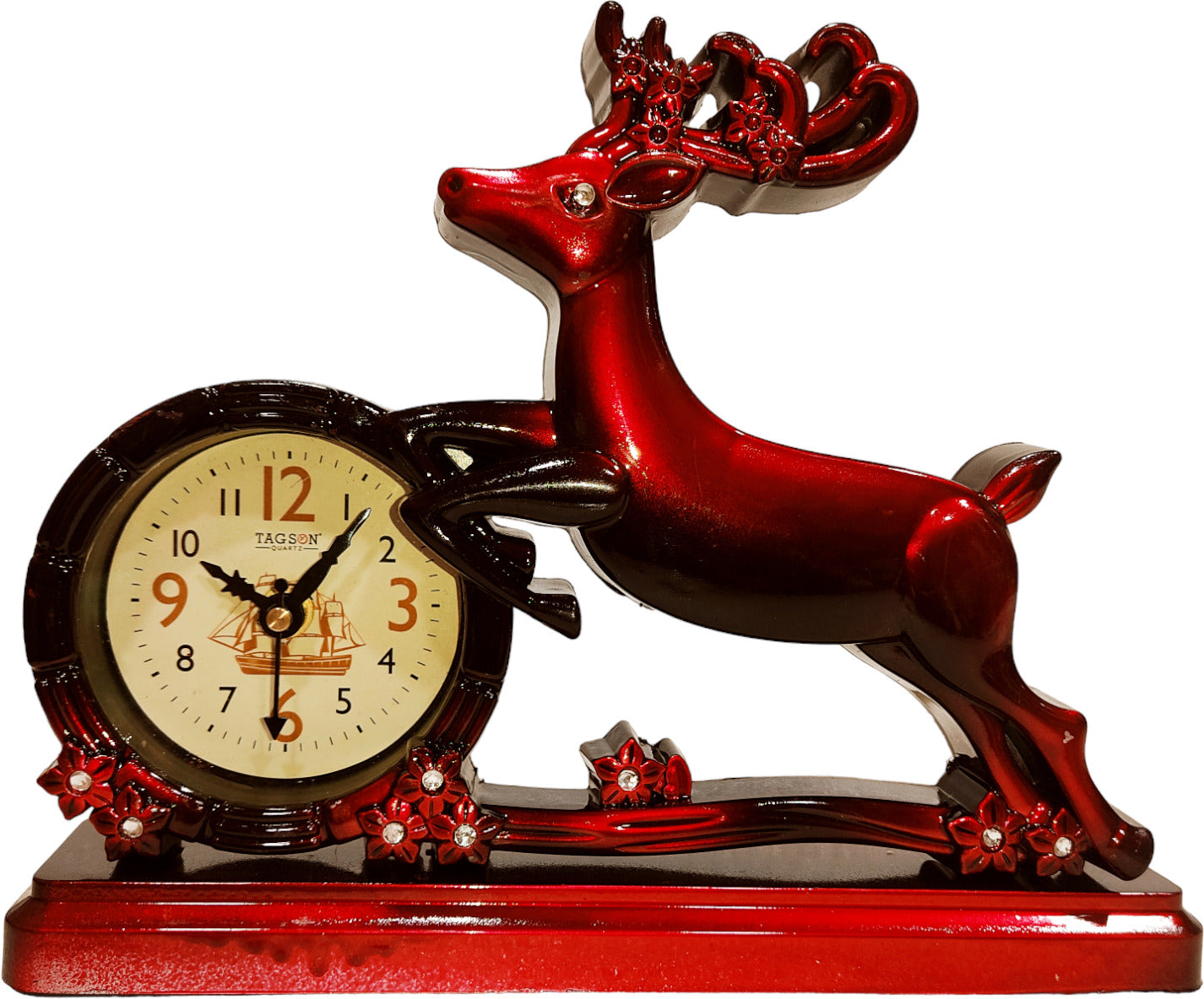 Analog Red Color Deer Table Clock K3921