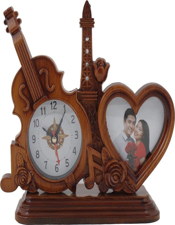 Guiter Effile Tower Photo Frame with Brown Wood Finish Table Clock