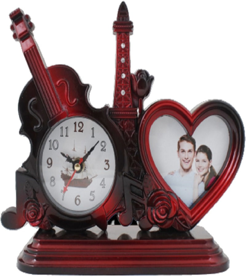 Guiter Effile Tower Photo Frame with Red Wood Finish Table Clock