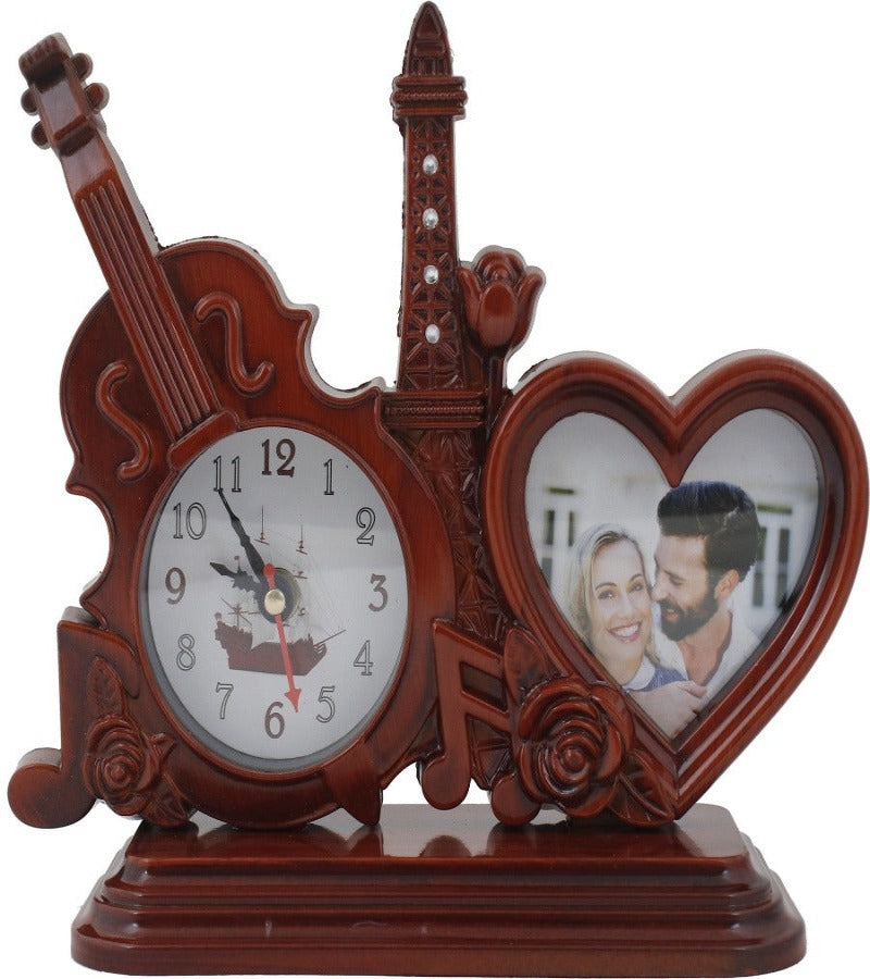 Guiter Effile Tower Photo Frame with Orange Wood Finish Table Clock