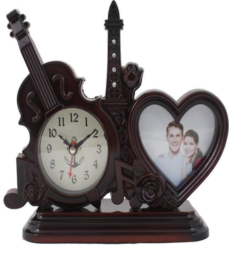 Guiter Effile Tower Photo Frame with Dark Cola Wood Finish Table Clock